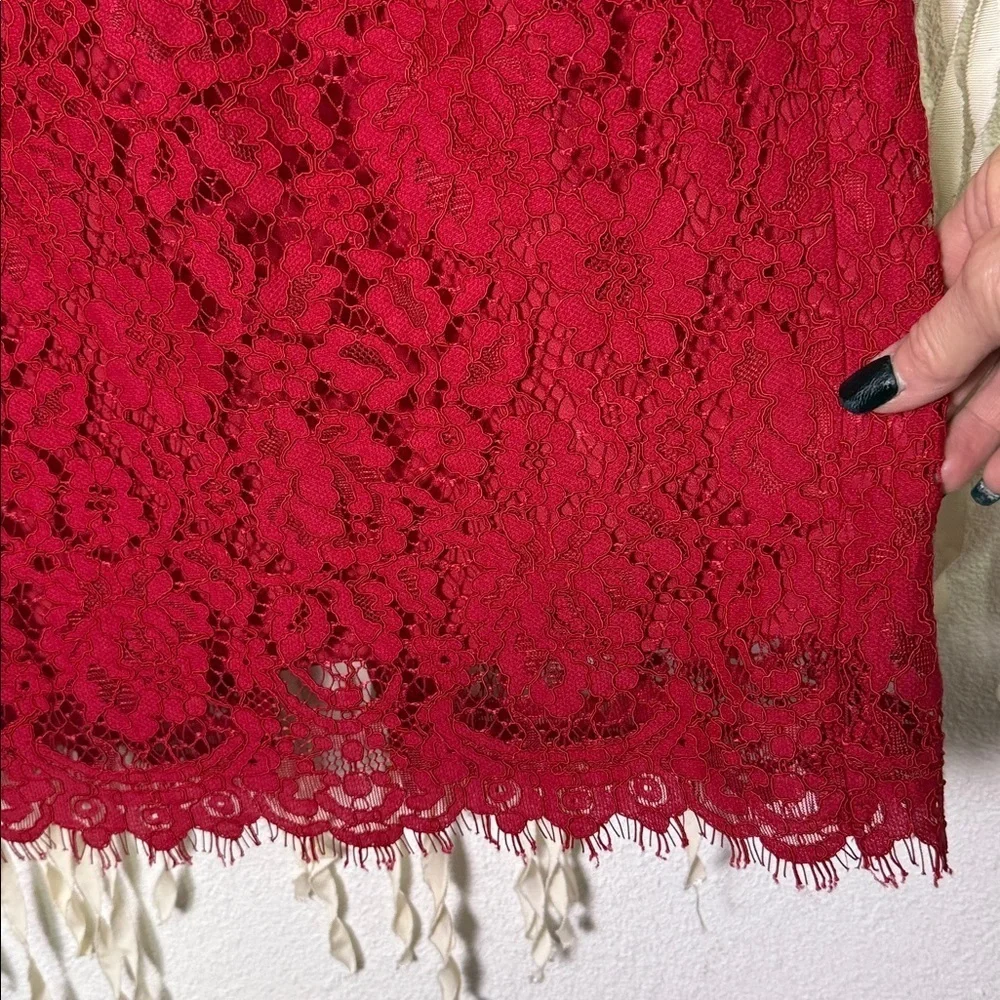 J. Crew Red Lace Pintuck Below Knee Pencil Skirt size 14